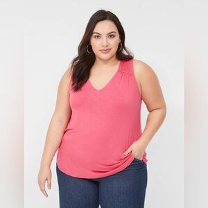 NWT Lane Bryant Shirred-Shoulder V-Neck Tank, Size 10/12, Pink